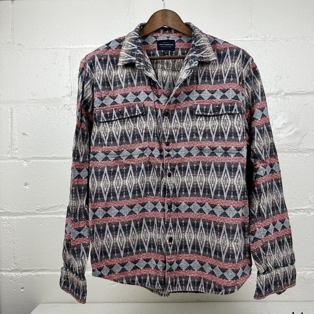 Lucky Brand Mens XL Aztec / Southwestern Pattern Plaid Flannel Button Shirt